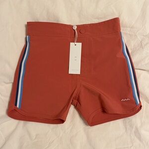 NWT Minnow Boy’s Swim Shorts in Rust with Blue Stripes